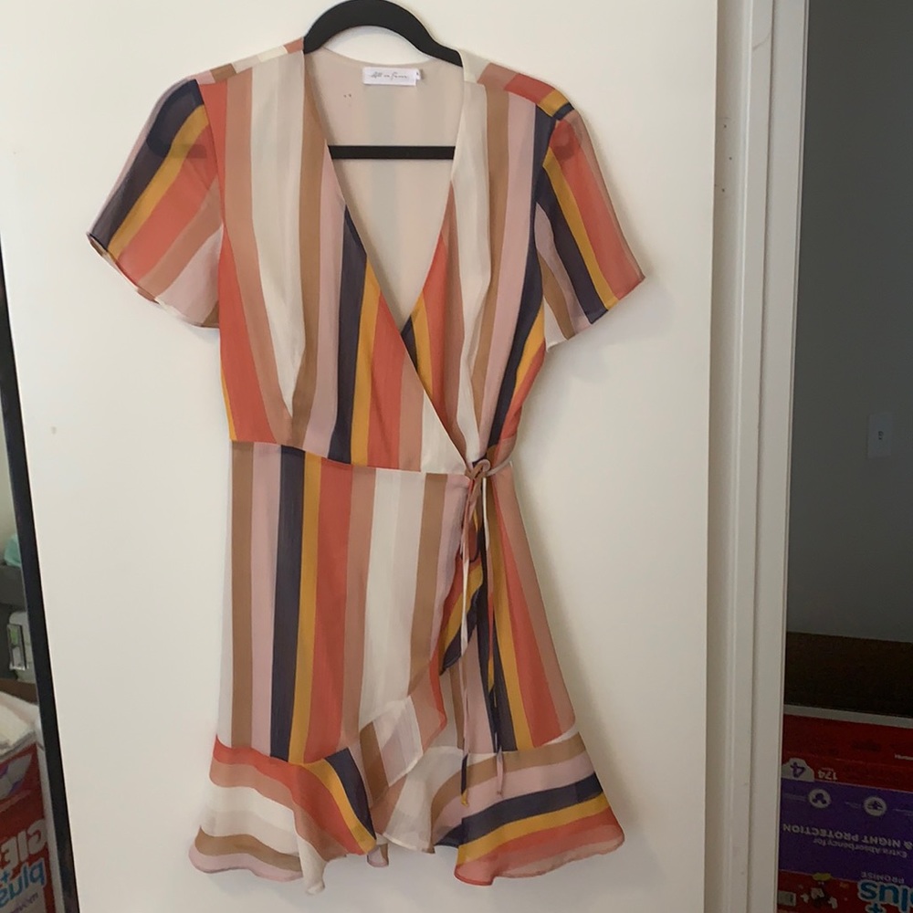 Adorable Multicolor Striped Wrap Dress